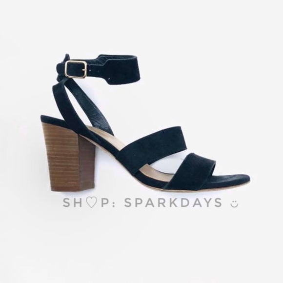 J.Crew Black Suede Leather Duo Strappy Sandal Kitten Wood Summer Black Heel 7